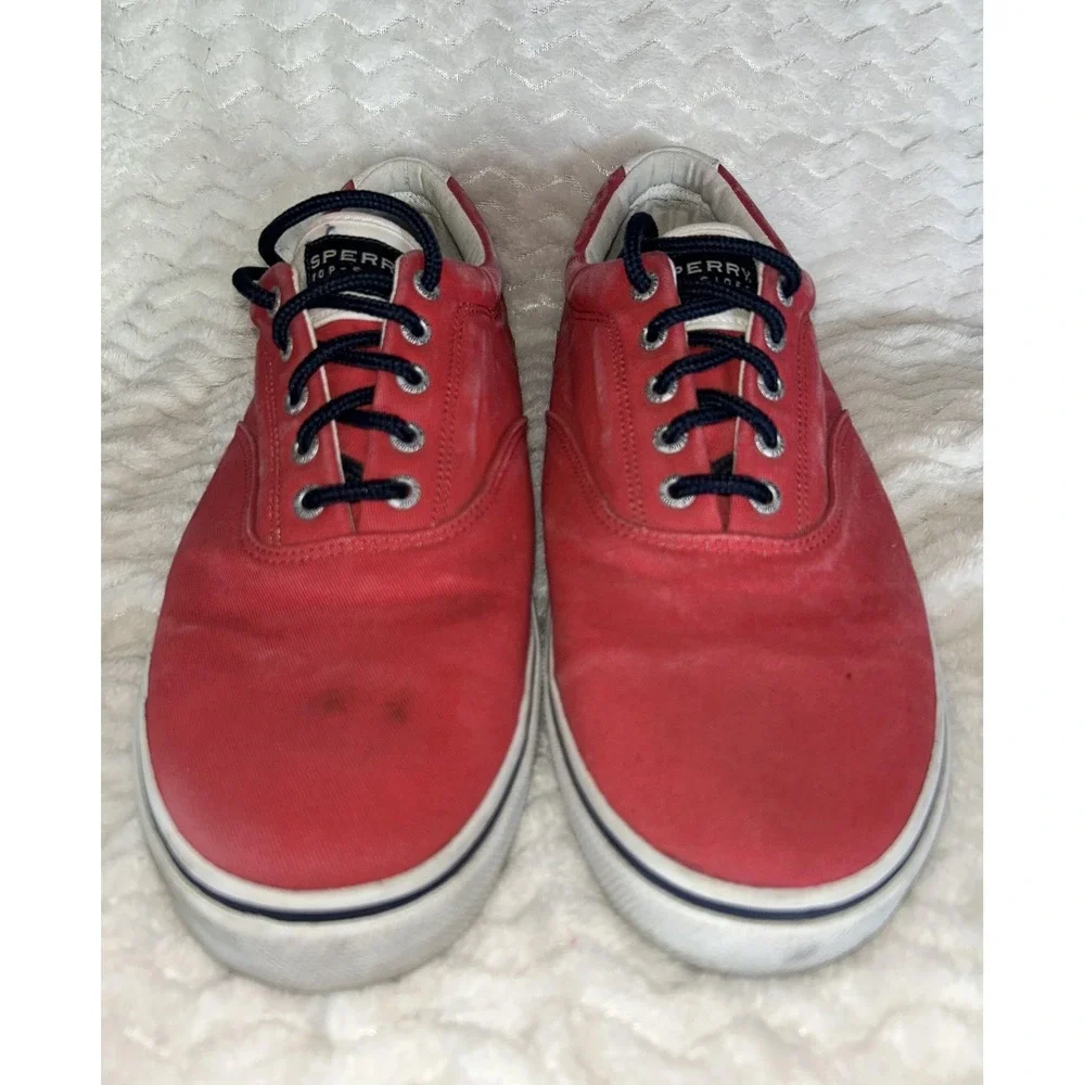 Sperry Top-Sider Shoes Mens Size 11.5 Red Canvas Low Top Casual Boat Sneakers